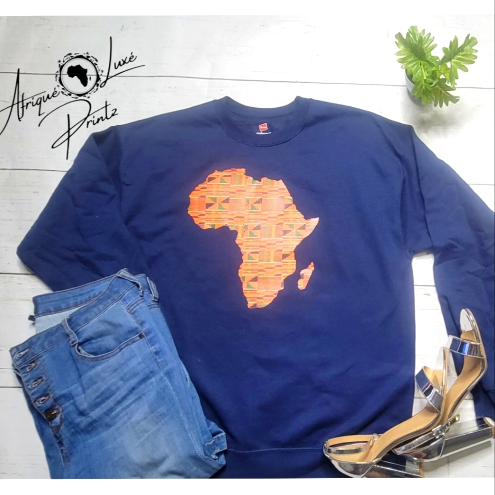 African Map customized Sweatshirt Hanes Ecosmart, size:L 50/50 blend.